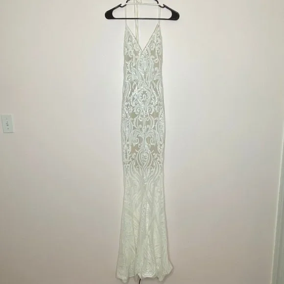 Windsor Meg Formal Sequin Halter Dress White Sz M - Picture 4 of 15